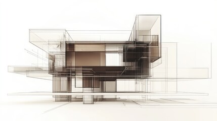 Poster - Abstract architectural design showcasing a complex interplay of forms and transparency.