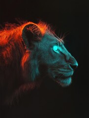 Poster - A stylized lion's profile with glowing eyes, showcasing vibrant colors and dramatic lighting.