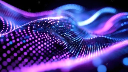 Fototapete - Abstract digital waves in vibrant purple and blue tones, representing data or energy flow.