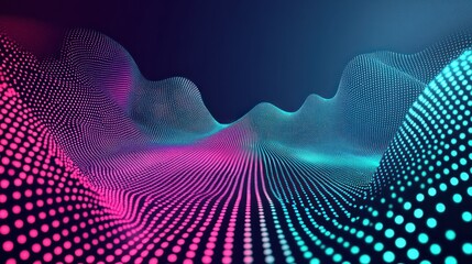 Leinwandbilder - Abstract digital landscape with vibrant dots and waves, representing data or sound visualization.