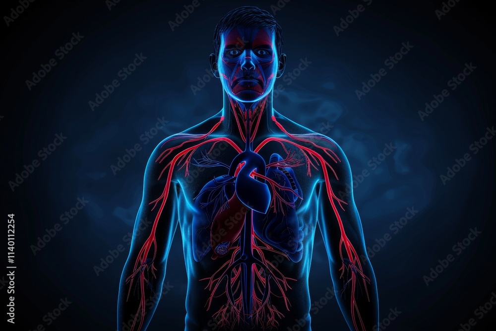 Illustration depicting the human cardiovascular system heart and ...
