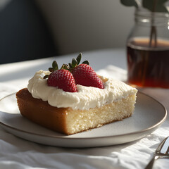 Wall Mural - heart-shaped cake decorated with strawberries and whipped cream