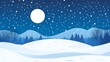 © Michal - Starry sky, moonlight shining on the snowy ground, flat illustration style, simple background, cartoon style, vector graphics