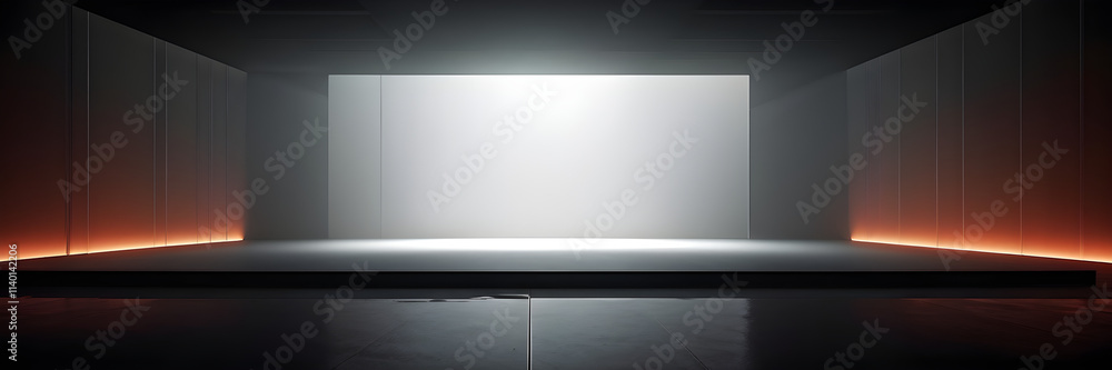 Spotlight casting a beam of focused light on a bare stage wall, serving ...