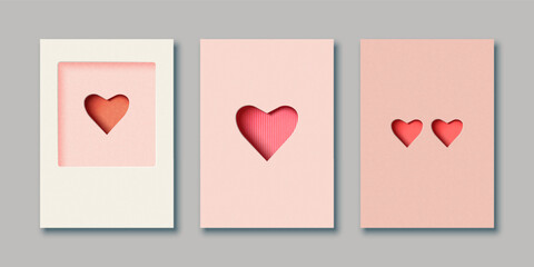 Aufkleber - Set of Valentine's day and Love concept. Minimal 3D Paper cut os heart shape. Vector illustrations for greeting cards, backgrounds, web banners, social media banners.