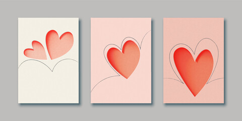 Aufkleber - Set of Valentine's day and Love concept. Minimal 3D Paper cut os heart shape. Vector illustrations for greeting cards, backgrounds, web banners, social media banners.