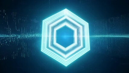 Fototapete - Futuristic digital hexagon patterns pulsing with vibrant light and sound waves in cybernetic background