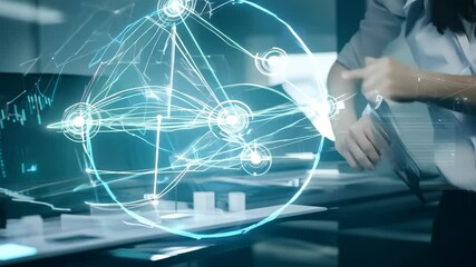 Leinwandbilder - Exploring advanced technology at a modern workspace with digital interfaces and 3D visualizations