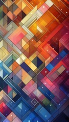 Wall Mural - Vibrant abstract composition with interlocking colorful geometric blocks, creating a three-dimensional effect with warm and cool tones, resembling a modern cityscape or maze-like structure