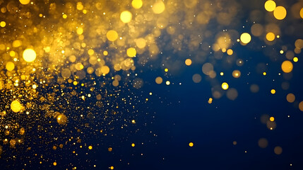 Wall Mural - abstract dark blue and gold particle background with christmas golden light bokeh, shining particles
