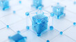 © Gary - 3D rendered transparent cube graphics with blue colors on a light background. Illustration for digital concept or geometry. Visualization for modern perspectives and networks.