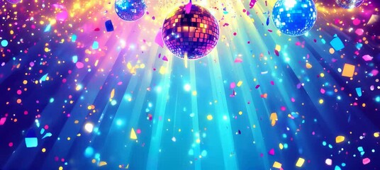 Wall Mural - colorful disco ball light with colorful confetti element background. music party nightclub concept. 