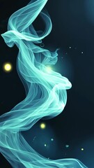 Wall Mural - elegant wisps of teal smoke create a mesmerizing dance against a dark background enriched with glowi