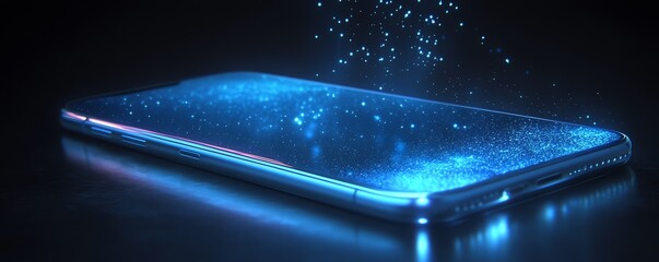 Aufkleber - A medium shot of a smartphone projecting a glowing holographic AI assistant, blending minimalist style with AI technology assistance, ultradetailed digital art, 8K resolution