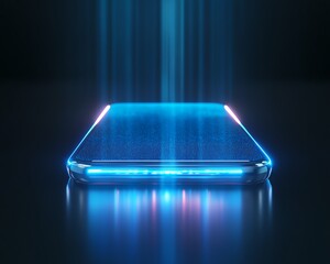 Fototapete - A phone in the center of the image projecting a glowing holographic AI assistant, minimalist design, personalized virtual helper, futuristic technology, highresolution