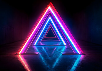 Wall Mural - a series of glowing neon triangles create a futuristic tunnel.