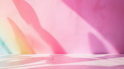 Wall Mural - soft pastel gradient wall with sunlight and shadows creating a dreamy, calming atmosphere in a minim