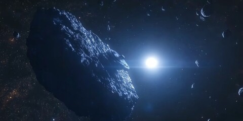 Wall Mural - large asteroid in deep space near bright star