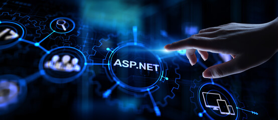 Wall Mural - asp.net development programming language concept on virtual screen.