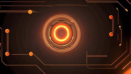 Wall Mural - vibrant abstract design featuring dynamic orange rings and circuit patterns on a dark background
