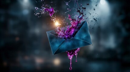 Poster - Vivid ink splashing from delicate envelope abstract art studio setting light effects creative concept for visual impact