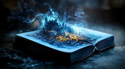 Poster - Surreal journal of glowing pages enchanted library digital artwork fantasy realm close-up magic and wonder