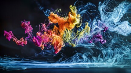 Poster - Neon ink action abstract art vibrant colors on paper artistic environment close-up view radiant concept