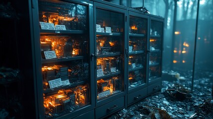 Aufkleber - Mysterious glowing files in a surreal cabinet enchanted forest photography ethereal atmosphere close-up imagination unleashed