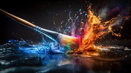 Leinwandbilder - Vivid emotion splash surreal paintbrush artistry creative studio digital painting colorful environment close-up view