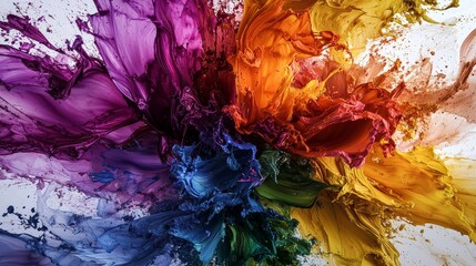 Poster - Dynamic color explosion art studio abstract art creative environment close-up vibrant palette in motion