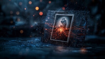 Aufkleber - Connecting past to future glowing wires illuminate old photograph in futuristic setting