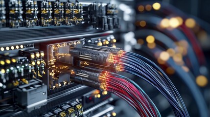 Poster - Advanced fiber optic cables modern technology hub high-tech infrastructure industrial setting close-up view innovation