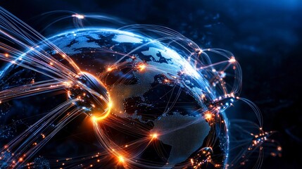 Leinwandbilder - Global telecommunication network revolutionizing connectivity world digital art futuristic aerial view innovation