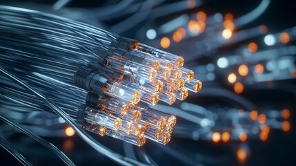 Aufkleber - Sleek transparent fiber optic cables technology lab high-resolution image futuristic environment close-up view innovation