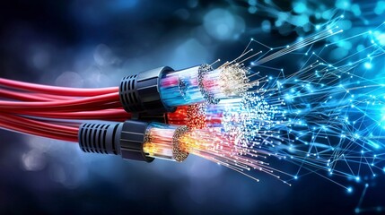 Poster - Enhancing communication efficiency with fiber optic technology in a futuristic abstract digital environment