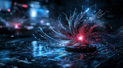 Aufkleber - Showcase of innovative fiber optic internet technology in a futuristic virtual lab with digital art connectivity