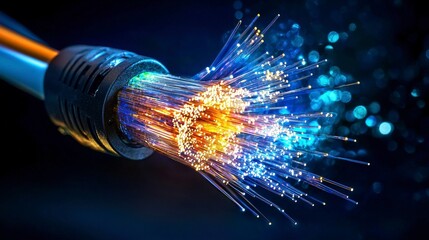 Aufkleber - Illuminated fiber optic cables in closeup technology showcase digital environment bright colors dynamic viewpoint