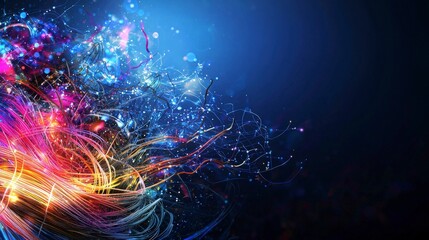 Leinwandbilder - Dynamic fiber optic cables intertwined in a colorful display technology concept digital art abstract perspective