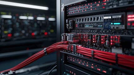 Poster - Fiber optic communication systems in data centers industry high-tech environment close-up view digital connectivity