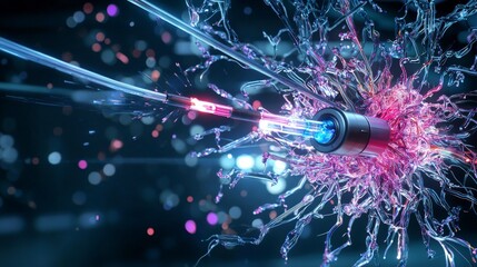 Aufkleber - Vibrant light pulses transmitting through fiber optic cables digital space futuristic technology macro viewpoint