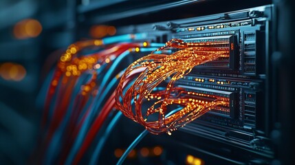Poster - Dynamic fiber optic cable integration in high-tech data center environment captured in stunning detail