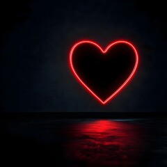 Wall Mural - Glowing red neon heart against a dark background