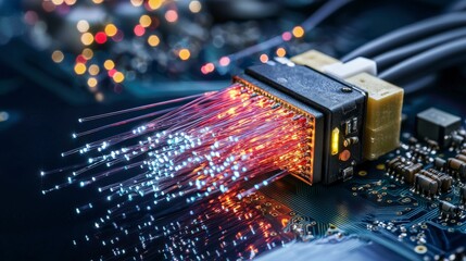 Poster - Fiber optic technology in action data center macro photography high-tech environment close-up connectivity concepts