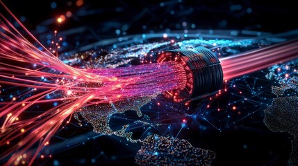 Poster - Global telecommunications network expansion digital landscape data visualization nighttime futuristic connectivity concepts