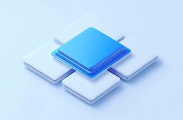 Wall Mural - abstract blue square on white squares.