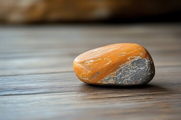 Poster - Orange and grey pebble resting on wooden surface