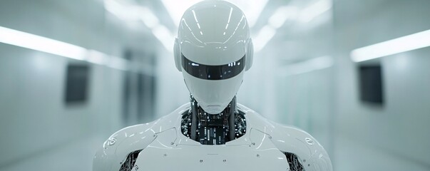 Poster - Futuristic robot standing in corridor of research laboratory