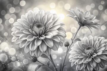 Wall Mural - Black and White Floral Sketch Bokeh Photography, Monochrome Flower Art, Artistic Blurred Background