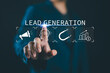 © Nirusmee - Lead Generation concept, Finding and identifying customers for business products or services. Businessman touching lead generation icon on virtual screen.