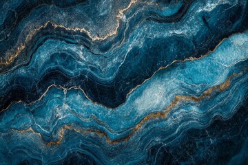 Aufkleber - Abstract blue and gold marble texture with wavy pattern.